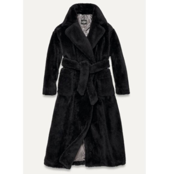UGG Women's Alesandra Faux Fur Wrap Coat Black L/XL